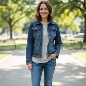 CAbi Blue Jean Jacket with Fringe Detail